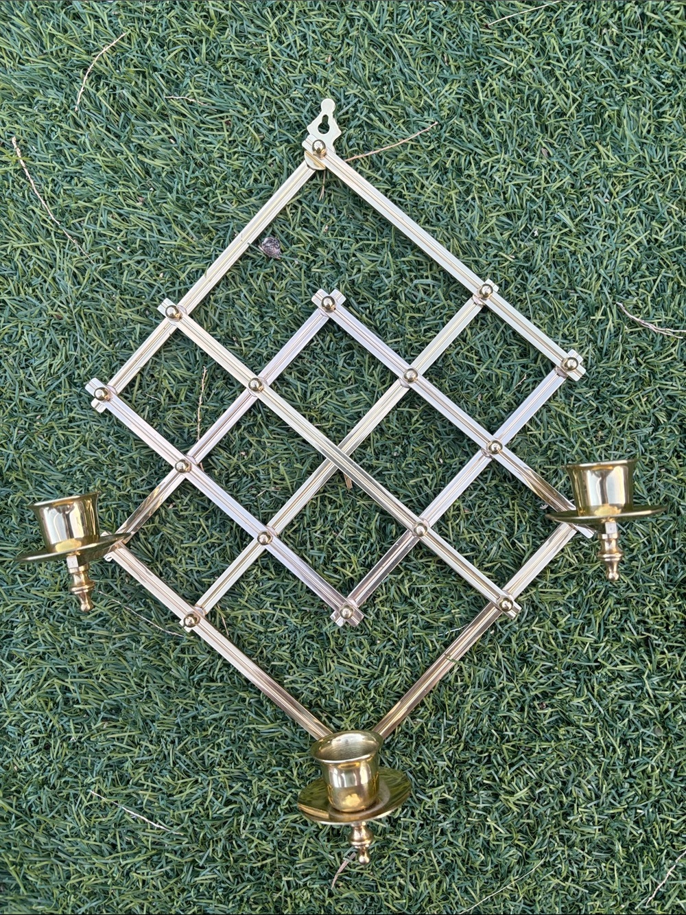 Vintage Brass Expanding Accordion Wall Sconce 3 Candle Holder Folding Lattice